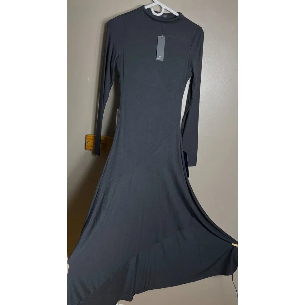 NWT Lulus Mock Neck Dress Maxi Rayon Jersey Versatile Dark Feminine Winter Wm XS - Picture 2 of 7